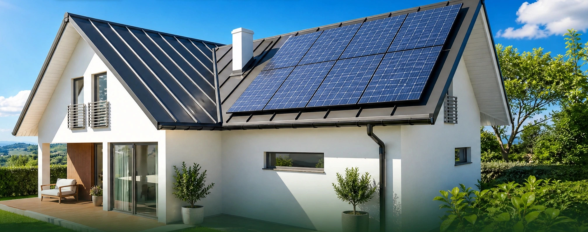Villa con impianto fotovoltaico sul tetto, dalla copertina Fotovoltaico Semplice